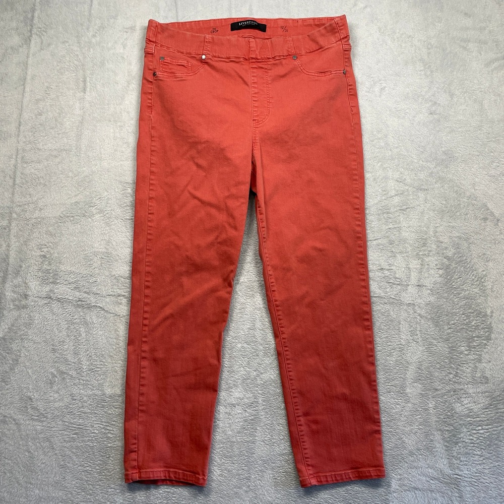 Liverpool The Crop Pants Women 12 Coral Orange Pull On Stretch Mid Rise